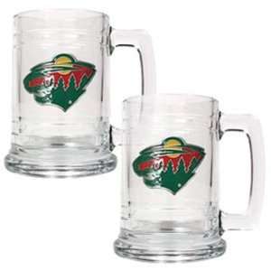  Minnesota Wild   2pc 15oz Glass Tankard Set  Primary Logo 