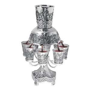  8 Cup Silver Plated Kiddush Wine Fountain   Jerusalem 