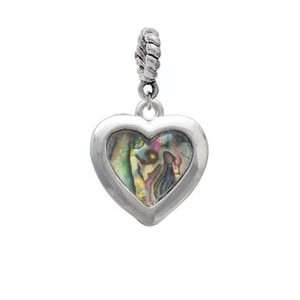 Abalone Shell Heart   Two Sided Silver Plated European Charm Dangle 
