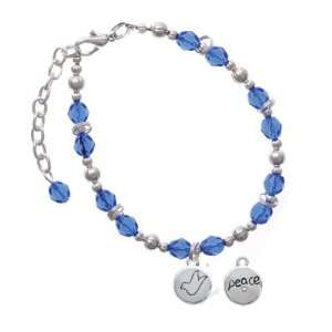 Peace with AB Crystal and Dove Blue Czech Glass Beaded Charm Bracelet 