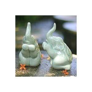   Celadon ceramic figurines, Elephant Prayer (pair)