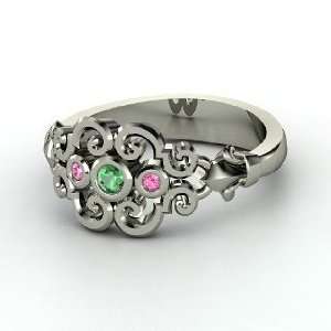 Summer Palace Ring, Sterling Silver Ring with Emerald & Pink Sapphire