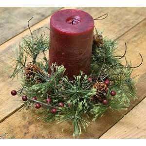   Pine with Red Berries and Natural Pine Cones Candle Rings Home