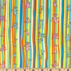  44 Wide Boogie Monsters Stripes Green Fabric By The Yard 