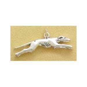   Sterling Silver Charm 1.125 in long Dog Breed   3D Greyhound Jewelry