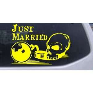 Yellow 34in X 23.4in    Just Married Ball and Chain Skull Skulls Car 
