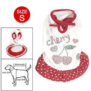   Como Dog Pet Cherry Print Keyhole Neck Red White Dress S