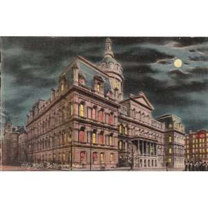   1915 Postcard Night View of the City Hall Baltimore 
