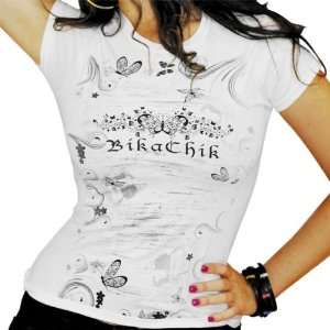 BikaChik Butterfly Womens Short Sleeve Fashion Shirt   White / Medium