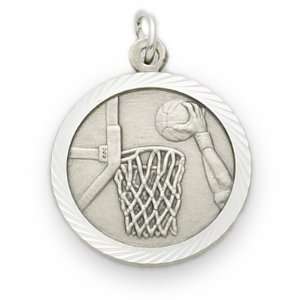  Sterling Silver Boys Basketball Medal with Cross on Back 