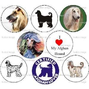  Set of 8 Afghan Hound Dogs Pinback Buttons Pins 