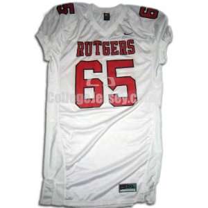 White No. 65 Game Used Rutgers Nike Football Jersey (SIZE 