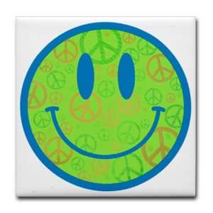   Tile Coaster (Set 4) Smiley Face With Peace Symbols 