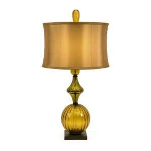   Translucent Ridged Glass Contemporary Table Top Lamp with Gold Shade