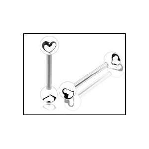  Steel Tongue Barbell with UV Fancy Heart Ball Body Jewelry 