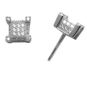  Two Tier Cubic Zirconia Paved 14k White Gold Stud Earrings 