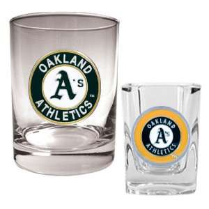  Oakland Athletics MLB Rocks Glass & Square Shot Glass Set 