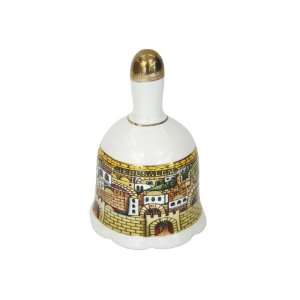  9 Centimeter Ceramic White Bell with a Scene of Jerusalem 