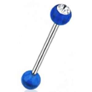  Blue Acrylic Tongue Ring Piercing Barbell with Clear Gem 