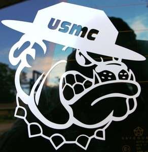   USMC Marine Corps Bulldog in Campaign Hat 6 x 6 Vinyl Decal  