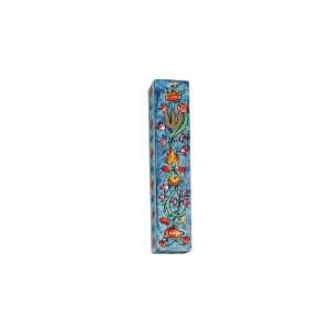  Yair Emanuel Mezuzah with a Floral Scene in Painted Wood 
