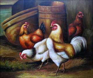 Museum Q. Hand Painted Oil Painting Rooster and Hens I  