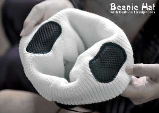 Winter Black Knit Beanie Hat With Audio Music  Headphones Earphone 