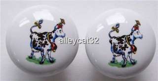Set of 4 Ceramic Knobs Handles Pulls HAPPY COWS  
