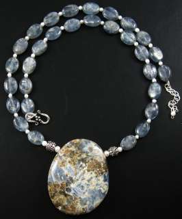 NATURAL PERUVIAN BLUE ANDES OPAL PENDANT KYANITE BEADS NECKLACE  