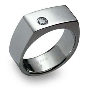  High End Solitaire CZ Square Top Stainless Steel Ring 8mm 