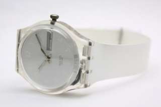 New Swatch Swiss Snowcovered White Band Day Date Watch 35mm GK733 