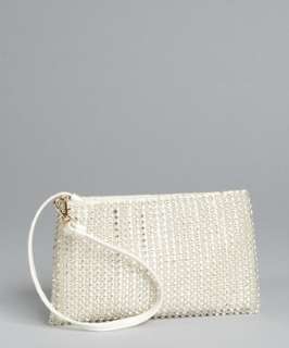 BCBGMAXAZRIA ivory bejeweled mesh Lila disco wristlet   up 