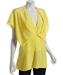 BCBGMAXAZRIA lime yellow printed silk draped dolman top   up 