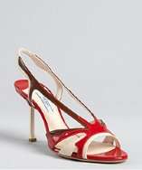 Prada red and brown colorblock patent leather open toe sandals style 