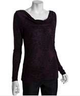 Tahari tuscan purple spotted long sleeve cowl neck top style 