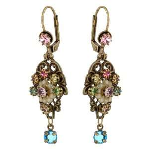  Michal Negrin Hamsa Earrings with Flowers, Peach Beads, Round Drops 