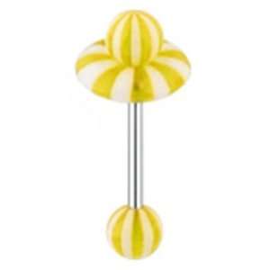  Yellow and White Stripe Tongue Ring Piercing Barbell with 
