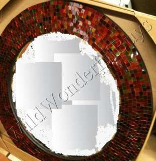 RUBY RED Glass Mosaic WALL MIRROR Round 23 Dorothy NEW  