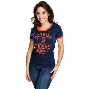  Detroit Tigers Womens Nike Navy Cooperstown Ringer T 