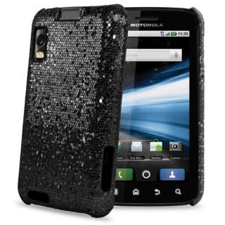 Black Sparkle Glitter Hard Case Cover For Motorola Atrix + Screen 