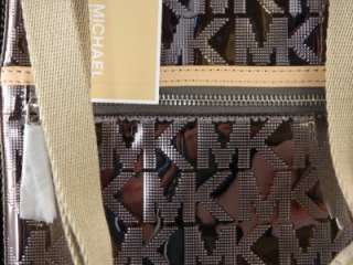 Michael Kors JET SET Large MK Mirror Metallic Crossbody Bag Nickel New 