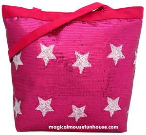 Girls Pink Sparkle Stars Sequin Tote Bag Dance Cheer  