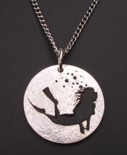 Female Scuba Diving Necklace, Silver woman lady jewelry  