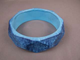 Denim Blue Indigo faceted bangle bracelet XL 2 7/8 wide plus queen 