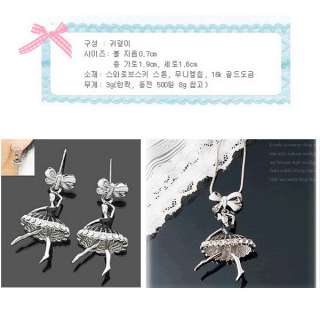   Ballet earring and girl Bow pendant Rhinestone necklace Sets  