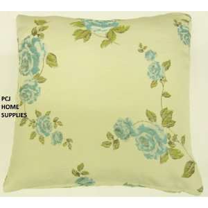 SHABBY BLUE CREAM ROSE FLORAL FLOWER EMBROIDERED 18 CHIC CUSHION 