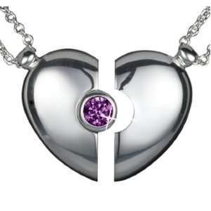 Petra Azar Silver Magnetic Heart Pendant with Round Genuine Amethyst