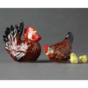   Miniature Porcelain Animals Brown Chicken Family #602