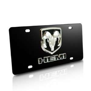 Dodge HEMI Logo on Black Steel Auto License Plate