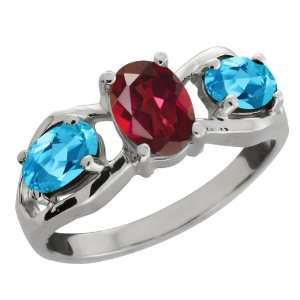   Oval Ruby Red Mystic Topaz and Swiss Blue Topaz Sterling Silver Ring